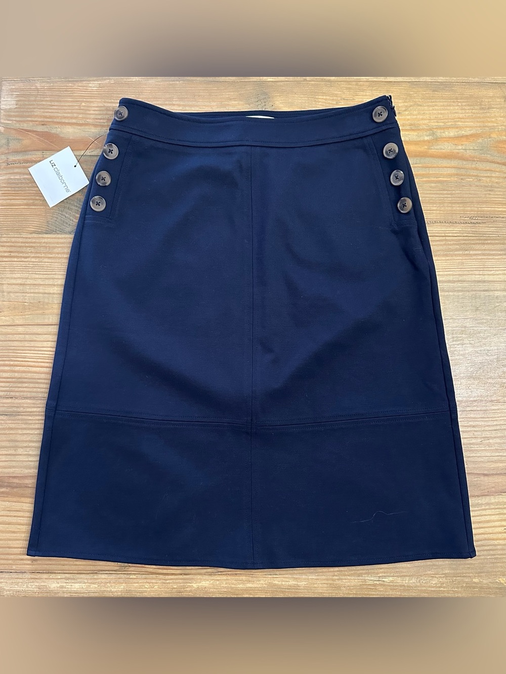 Liz Claiborne Navy A-Line Skirt with Side Buttons
